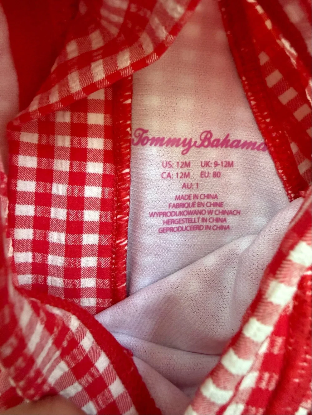 NWT Girls 12 month Red Gingham Long-Sleeve Tommy Bahama Swimsuit